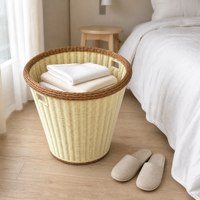 Panier à linge en plastique PP tressé imitation rotin, écologique, durable, léger, anti-insectes, avec poignées, grand format, vente en gros