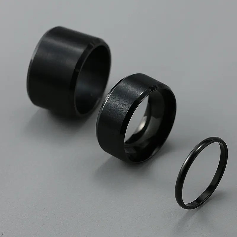 높은 품질 독특한 디자인 광택 티타늄 316 스테인레스 스틸 매트 블랙 와이드 남성 보석 반지 R-425