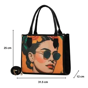 Bolso Tote de Yute para Mujer Fana Flora, Bolso de Moda Ecológico con Forro de Lona para Uso Diario, con Bolsillo Interno con Cremallera - Product Image 3