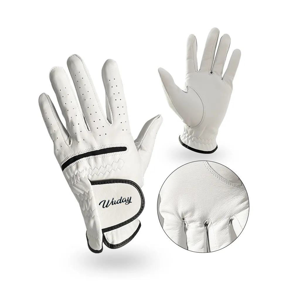 Guantes de Golf con logotipo personalizado, alta calidad, suave, ventilado, Cabretta, de cuero, oferta