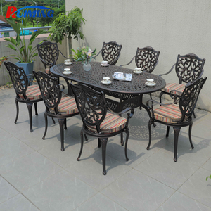 Ensemble de salle à manger d'extérieur moderne 8 places en fonte d'aluminium <span class=keywords><strong>Table</strong></span> et <span class=keywords><strong>chaises</strong></span> ovales légères pour meubles de jardin parc hôtel restaurant - Product Image 1