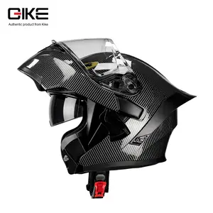 Qike Patrón de fibra de carbono Ala trasera Cara abierta 3C Cascos de cara completa para hombres y mujeres Tamaño grande Nuevo ABS Motocicleta Ciclismo - Product Image 6