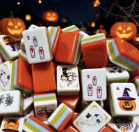 Nouvelles Tuiles de Mahjong Originales d'Halloween 160 pièces en Acrylique sur Mesure à 4 Couches, Gravées Citrouille Orange et Fantôme, pour Jeu de Club