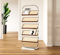 Porte-revues et journaux sur pied demi-cercle multi-niveaux en acier inoxydable personnalisable, style mi-siècle, petit format