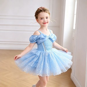 Vestido de Ballet Tutú de Poliéster con Lentejuelas Azules para Niñas, Disfraz de Actuación Infantil con Estampado Brillante para Fiestas - Product Image 1