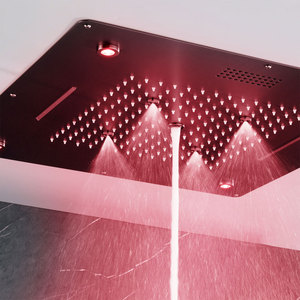 Pommeau de douche à quatre fonctions LED, <span class=keywords><strong>musique</strong></span>, pluie monté au plafond, cascade, mitigeur thermostatique, ensemble de douche noir mat - Product Image 3