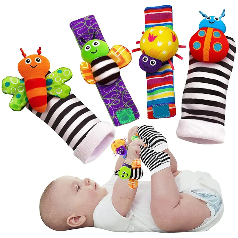 Développement sensoriel de haute qualité personnalisé nouveau jouet hochets de poignet et détecteurs de pieds pour tout-petits enfants bébé hochet chaussettes jouets