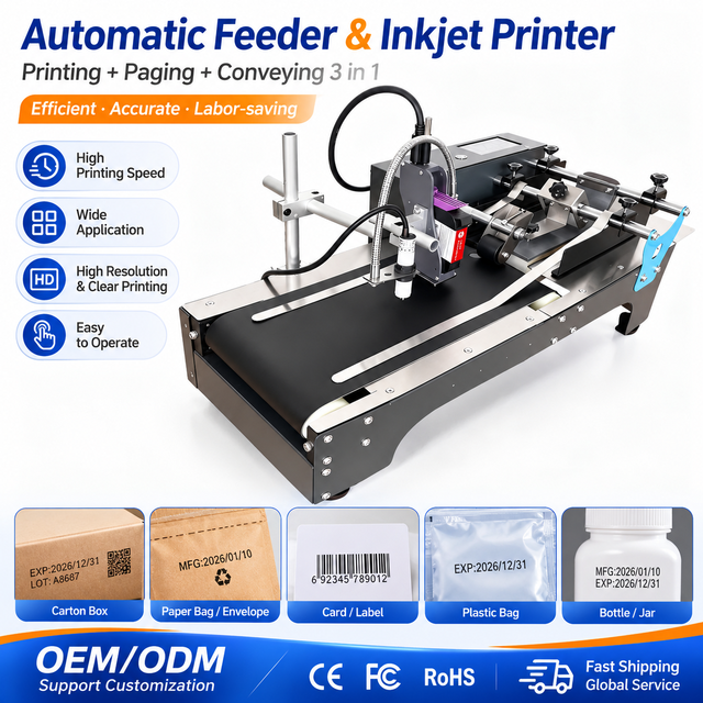 Automatic Portable Inkjet Label Printer 1 Year Friction Feeder Coding System for Packaging Bags Labels Cards Date Batch Printing