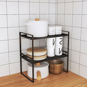 Black Coated Metal 2-Tier Spice Rack Kitchen Cabinet Storage Rack Pan Organizer Rack