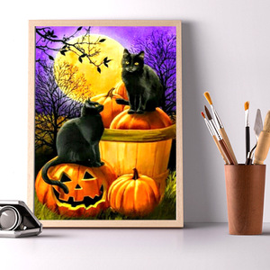 <span class=keywords><strong>Peinture</strong></span> Diamant DIY Chiffres Chat Noir sur Toile Diamantée – Personnalisable pour Halloween - Product Image 1