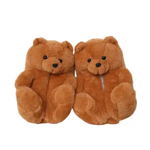 Vente chaude ours en peluche pantoufle mignon ours en peluche pantoufles pour garçons et filles maison chaud coton pantoufles