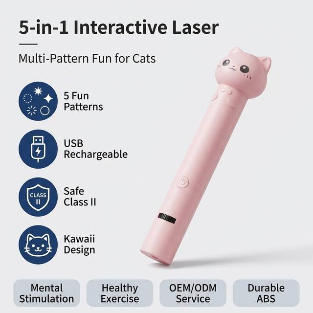Wholesale 5-in-1 Interactive Cat Laser Toy with Cute Cat Head Design USB Rechargeable Multi-Pattern Pet Training Tool
