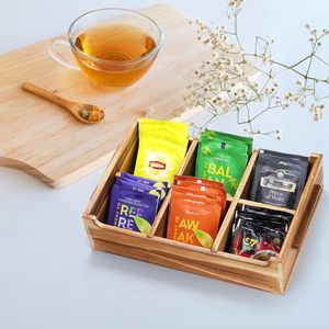 Caja de almacenamiento de madera con compartimentos, organizador rectangular para encimera, para bolsitas de té, dulces, color quemado retro YL240506 - Product Image 3