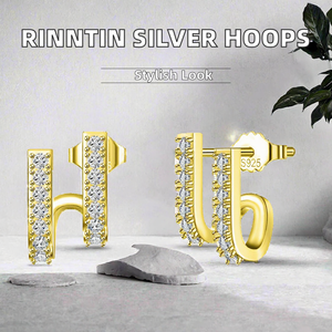 Wholesale <b>Huggie</b> <b>Earrings</b> | 925 <b>Sterling</b> <b>Silver</b> Gold Plated Cubic Zirconia Hypoallergenic Stud <b>Earrings</b> Trendy and Fine Jewelry - Product Image 2