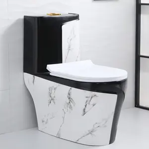 Modern fashion design hotel home bathroom s trap wc white and black ceramic marble one piece toilet bowl