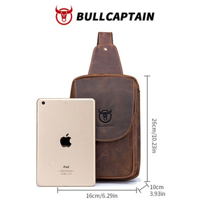 Bolso de Pecho de Cuero Crazy Horse BULL CAPTAIN, Bolsos Cruzados de Cuero Retro para Hombre, Bolso de Viaje Corto con Bolsillo con Cremallera, Bolsos Cruzados para Hombre - Product Image 6