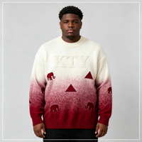 Pull tricoté dégradé à motif éléphant pour homme, avec logo personnalisé et lettres appliquées, fourni par le fabricant