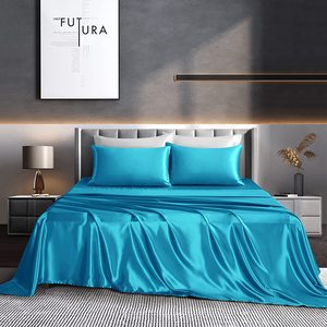 Bán Buôn Đồng Bằng Nhuộm Mềm Mịn Nữ Hoàng 4 Mảnh Sợi Nhỏ Mượt <span class=keywords><strong>Satin</strong></span> Giường Bộ Đồ Giường Tấm Bộ - Product Image 6