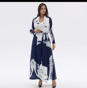 2024 Bohemian yüksek kalite Miyake Abaya Dubai müslüman plise kadın elbise türkiye baskı artı boyutu gevşek uzun elbisesi hırka Robe
