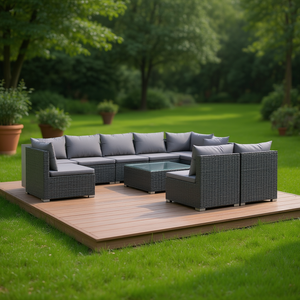 <b>Grey</b> Pe Rattan Garden Lounge Set With Powder Coated Steel <b>Frame</b> 10 Seater Outdoor Furniture Contemporary Design - Product Image 2