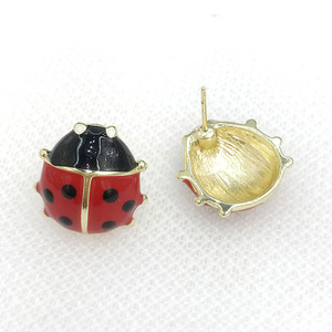 Nuovo arrivo <span class=keywords><strong>coccinella</strong></span> <span class=keywords><strong>orecchini</strong></span> per bambine rosso smalto nero in modo sicuro per matrimoni - Product Image 4