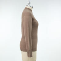 Pull décontracté pour femme en maille 12GG à col montant ajouré, taille côtelée, anti-boulochage, en fil mélangé, automne-hiver