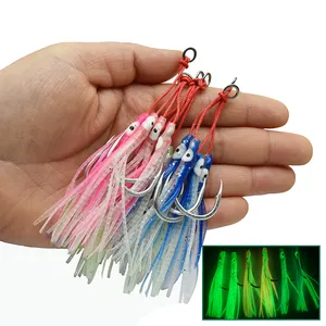 Luminous Octopus Double Jigging Hook Metal Jig High Carbon Steel With Feather Fishing Jig Assist Hook