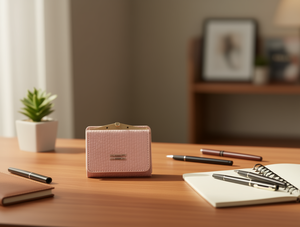 Portafoglio da donna con clip a tre pieghe, dimensioni ridotte, porta carte di credito in pelle sintetica in microfibra, 30 mm - Product Image 2