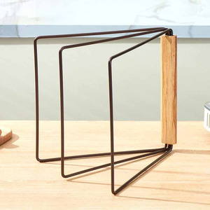 Towel Rack 3 Tier Foldable Metal With Wood Handle Kitchen Countertop Storage Drying Rack - Product Image 1
