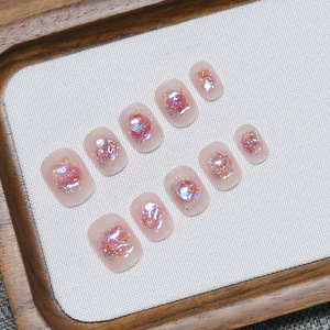 <span class=keywords><strong>Faux</strong></span> <span class=keywords><strong>ongles</strong></span> courts de style français, carrés, roses, haut de gamme, scintillants, couvrants, 24 pièces, pour le printemps et l'été, style Instagram - Product Image 1