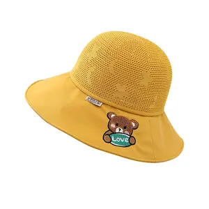 2024新しい夏のスタイルの子供ユニセックスメッシュ小さな花サンバイザー漫画クマ大きなつばの漁師の帽子