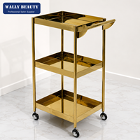 Chariot de Salon de Beauté de Luxe Doré de Haute Qualité à 3 Niveaux avec Roulettes