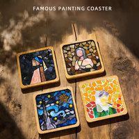 Kit Coaster Mosaik DIY Alas Bambu Persegi Ubin Mosaik Kaca Alas Cangkir Minuman Kerajinan Tangan Buatan Sendiri untuk Dewasa Dekorasi Rumah Hadiah