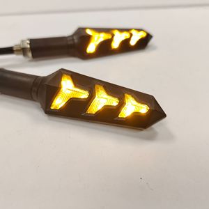 Motorcycle Turn Signal Light LED Herringbone Style Sequential Y-Shaped 3 Lens Side Retrofit Upgrade ABS <b>Material</b> - Product Image 1
