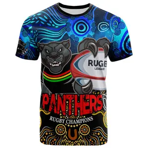 원주민에서 영감을 얻은 도트 페인팅 아트 플레이어와 숫자 티셔츠로 Penrith Panthers 챔피언 맞춤