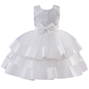 Elegante Abito da Festa per Bambine con Motivi Floreali in Raso, Design a Strati, Vestito da Principessa per Bambine 2-10 Anni - Product Image 3