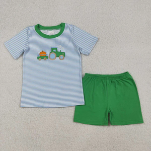 ชุดเสื้อผ้าเด็กผู้ชายลายพิมพ์ลำลองลายฟักทองและรถแทรกเตอร์แขนสั้น - Product Image 2