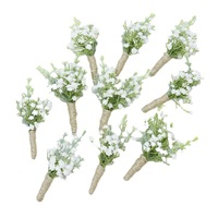 Boutonnière artificielle en gypsophile avec cordon de chanvre, fleur rustique blanche pour décoration de mariage et de fête, vente en gros