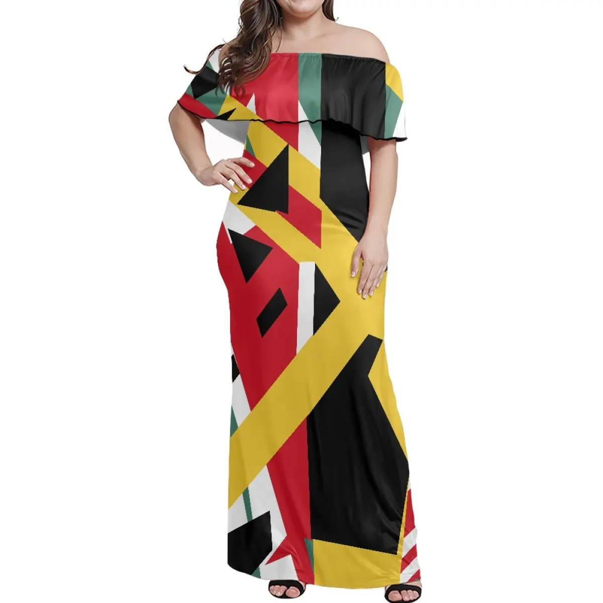 All'ingrosso Big Size 7XL Rasta Design Fat Woman Dress off spalla vestito aderente abiti lunghi estivi Plus Size abbigliamento donna