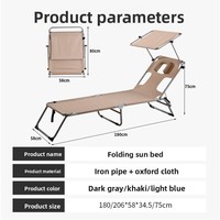 Chaise longue de plage pliable individuelle avec dossier inclinable et appui-tête amovible en soie glacée