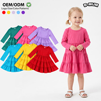 Robe à manches longues à volants pour filles, jupe à plusieurs niveaux, vêtements décontractés pour tout-petits, boutique, couleur unie, vêtements pour enfants, fournisseur en gros OEM