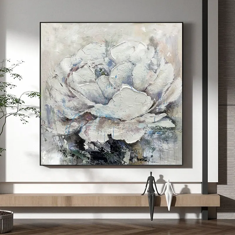 Pintura de flores feita à mão, branco abstrato, arte moderna, decoração de parede, imagens de pintura