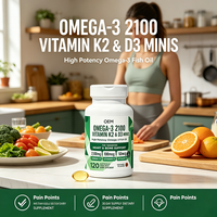 Omega 3 2100mg dengan Vitamin K2 100mcg dan D3 50mcg Mini Softgels 120 Kapsul Persediaan 30 Hari Rasa Jeruk Suplemen OEM