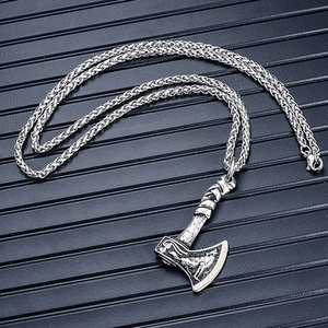 Pendentif hache en acier inoxydable MECYLIFE, bijoux viking nordique, collier hache de loup hurlant, bijoux hip-hop pour hommes - Product Image 3