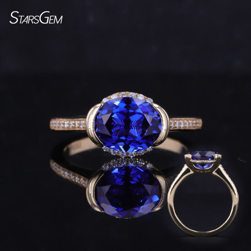 lab sapphire royal blue color 14K