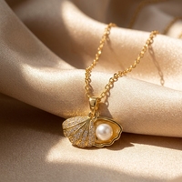 Collier tendance LUOYUNE style coréen avec perle d'imitation coquillage, chaîne à maillons en laiton plaqué or 18 carats, pendentif breloque perle unique pour femme