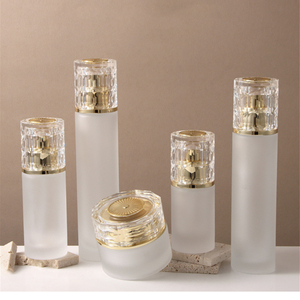 Ensemble cosmétique de luxe vide rond transparent/en verre dépoli 30g 50g pot de crème pour le visage 30ml-120ml emballage de bouteille en verre de lotion/vaporisateur - Product Image 4