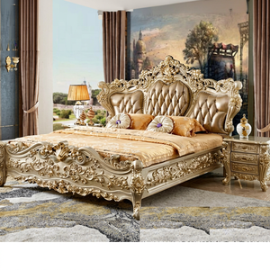 Gorgeous Carving King Size Bed & Nightstands Luxury Traditional Modern European Teak Wood Solid Wood Bed For Sale - Product Image 1