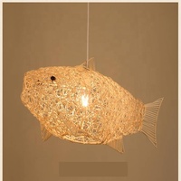 Bambou Rétro Globe Salle à manger Hôtel Ferme Bois Pendentif Lumière Poisson En Osier Rotin Ombre Armure Pendentif Lampe