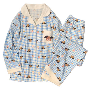 Pyjama long à manches longues pour femme <span class=keywords><strong>Cloud</strong></span> Soft, automne, mignon, motif à carreaux, vêtements de maison, ensemble, col en V, vente en gros - Product Image 5